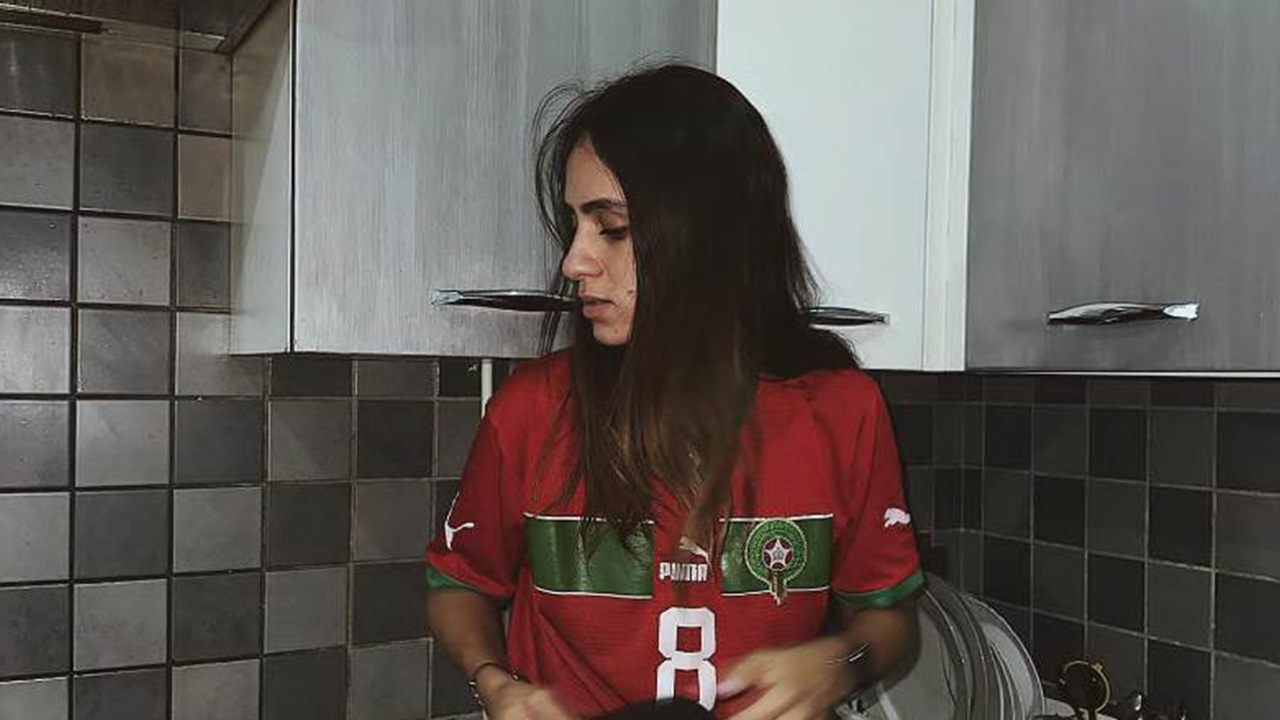 The Tunisian national football team player wears the Moroccan national team shirt